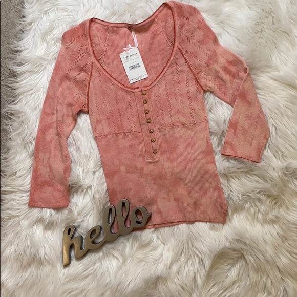 Free People Peach/Pink Combo Shirt w/ Buttons - Picture 2 of 6